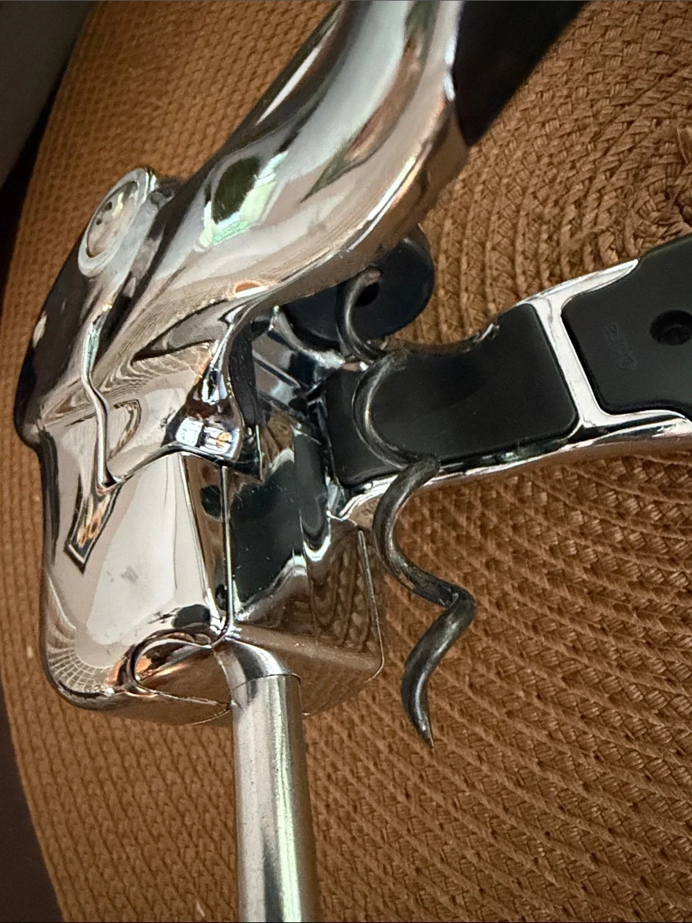 Lever-Style Chrome Corkscrew Wine Opener - Silver with Black Handles
